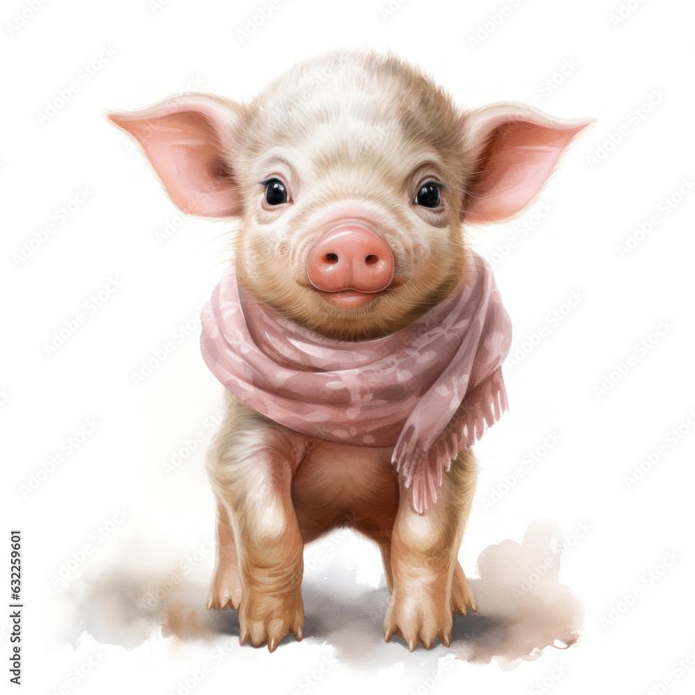 Naklejka premium Adorable Baby Pig Wearing Pants Watercolor Clipart AI Generated
