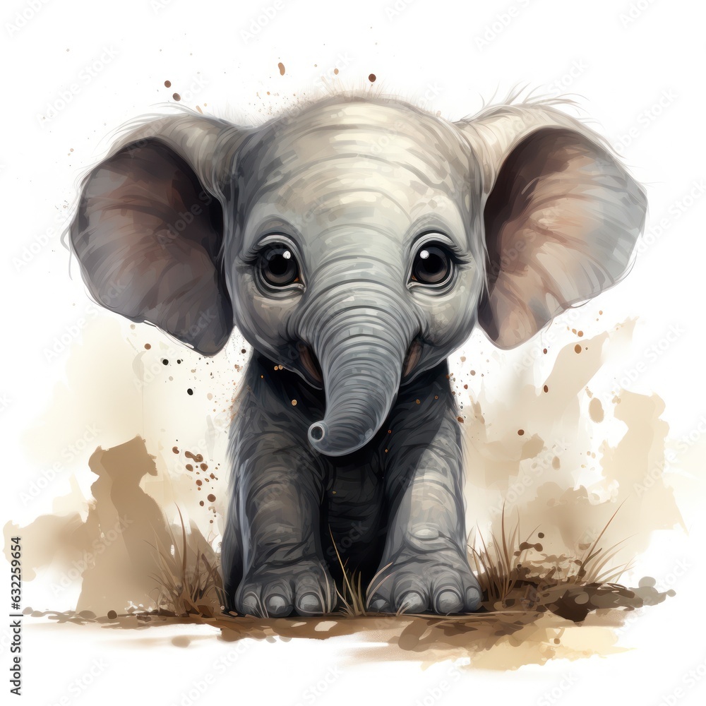 Cute Baby Elephant Nursery Wall Art AI Generated