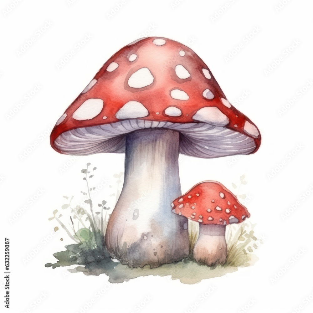Cute Hand-Painted Toadstool Watercolor Clipart on White Background AI Generated Cute Hand-Painted Toadstool Watercolor Clipart on White Background AI Generated
