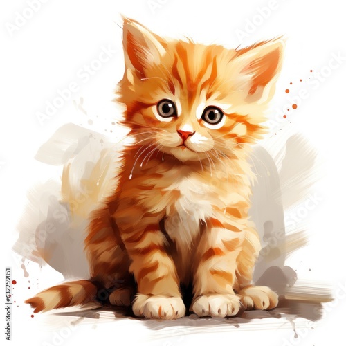 Adorable Ginger Kitten Clipart on White Background AI Generated
