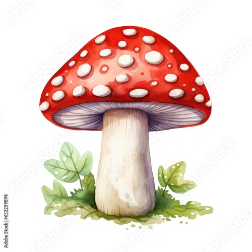 Cute Toadstool Watercolor Clipart on White Background AI Generated