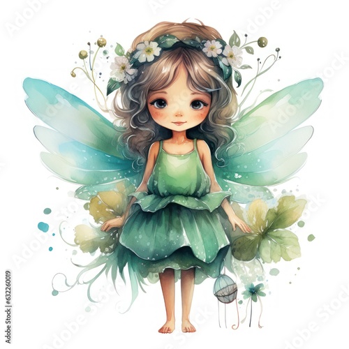 Cute Little Fairy Watercolor Clipart on White Background AI Generated