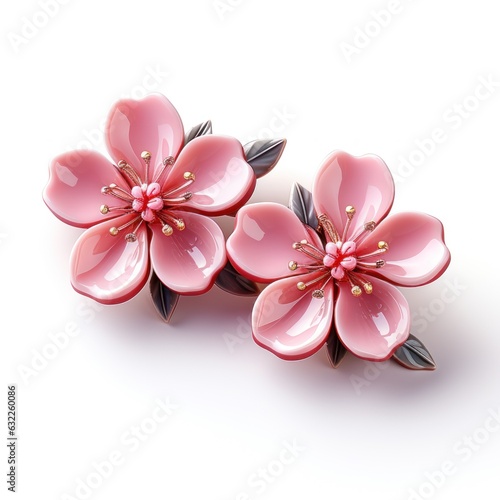 Cute Little Pink Flower Earstuds - Cartoon Style Clipart on White Background AI Generated photo