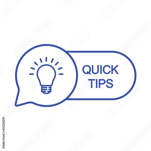 thin line speech bubble with text quick tips. concept of interesting facts symbol or useful instant message. linear trend lineart info logotype graphic stroke design isolated on white background