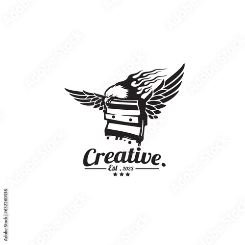 design logo vintage screen printing with eagle head vector illustration
