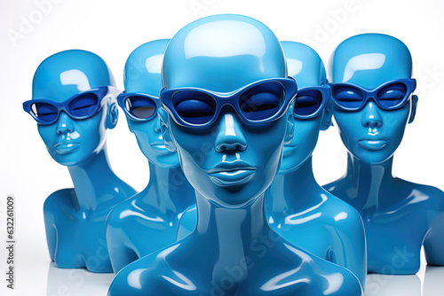 Group of innovative figure illustrations, in a unique blue that exudes creativity