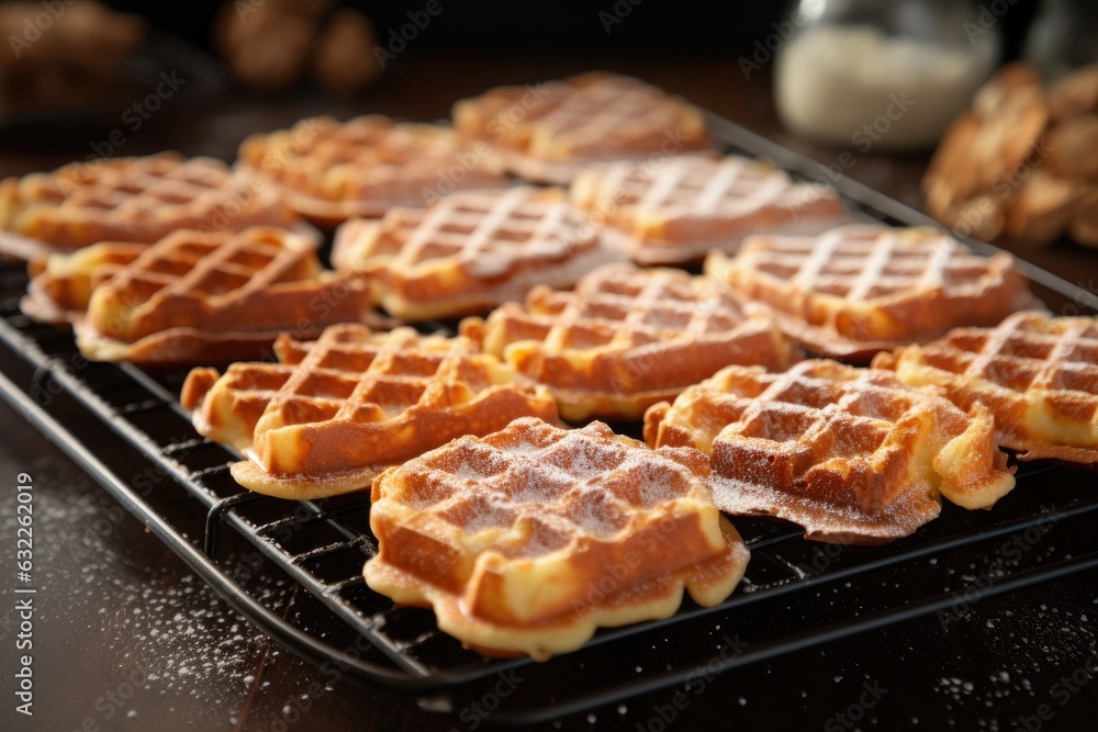 freshly baked waffles on a cooling rack