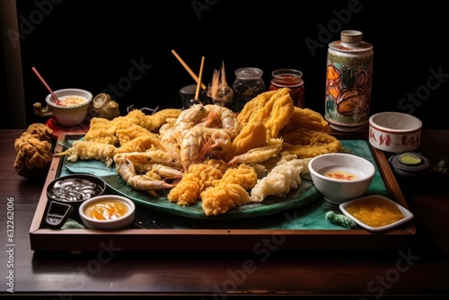 tempura arranged artistically on a serving tray