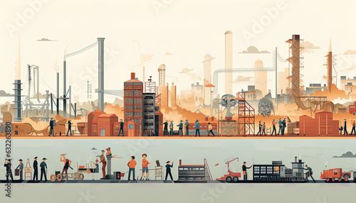 Illustration showing the transformation of urban and industrial landscapes over time