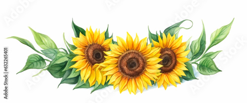 Sunflower floral bouquet Watercolor illustration. AI Generative