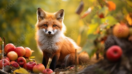 Autumn Fox Enjoying a Harvest of Apples on a Mild Autumn Day AI Generated © Alex