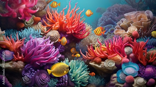 a painting of a coral reef with many different types of corals.  generative ai © Anna