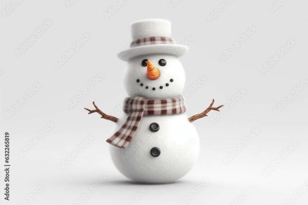 Cheerful Snowman in White Studio Background AI Generated