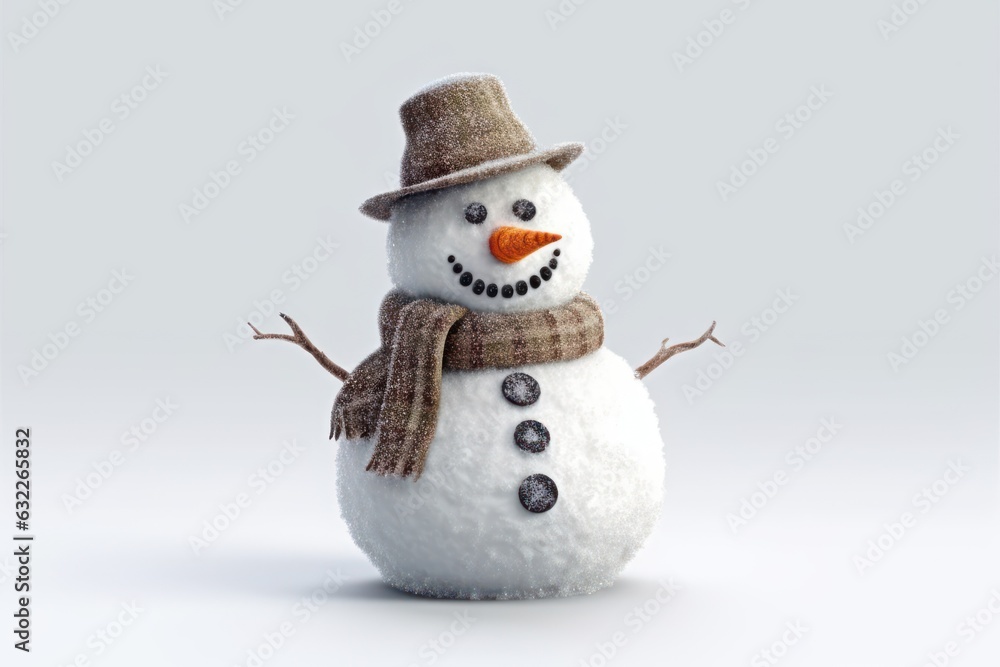 Joyful Snowman on White Studio Background AI Generated