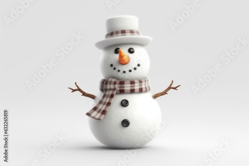 Cheerful Snowman in White Studio Background AI Generated © Alex