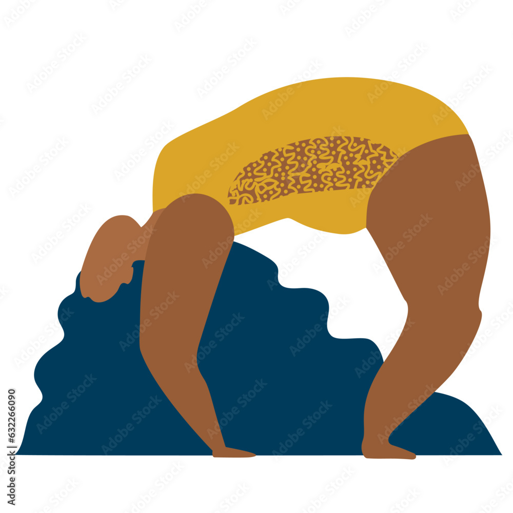 Plump African woman doing gymnastic bridge. Curvy woman. Plus size