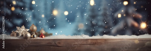 Festive Merry Christmas Greeting Banner with Snow-covered Old Wooden Fence AI Generated © Alex