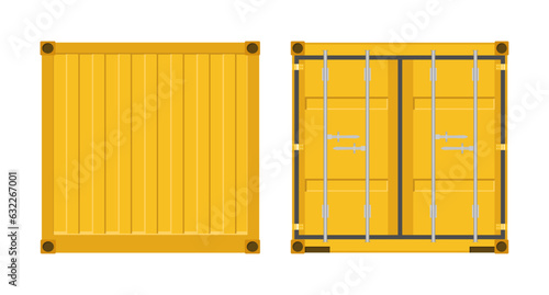 Yellow cargo storage container door. Metal container for transportation. Export and import. Vector illustration in flat style. Isolated on white background.