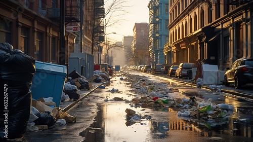 Garbage Strike Unveils Piles of Waste Amid Urban Landscape. Generative AI