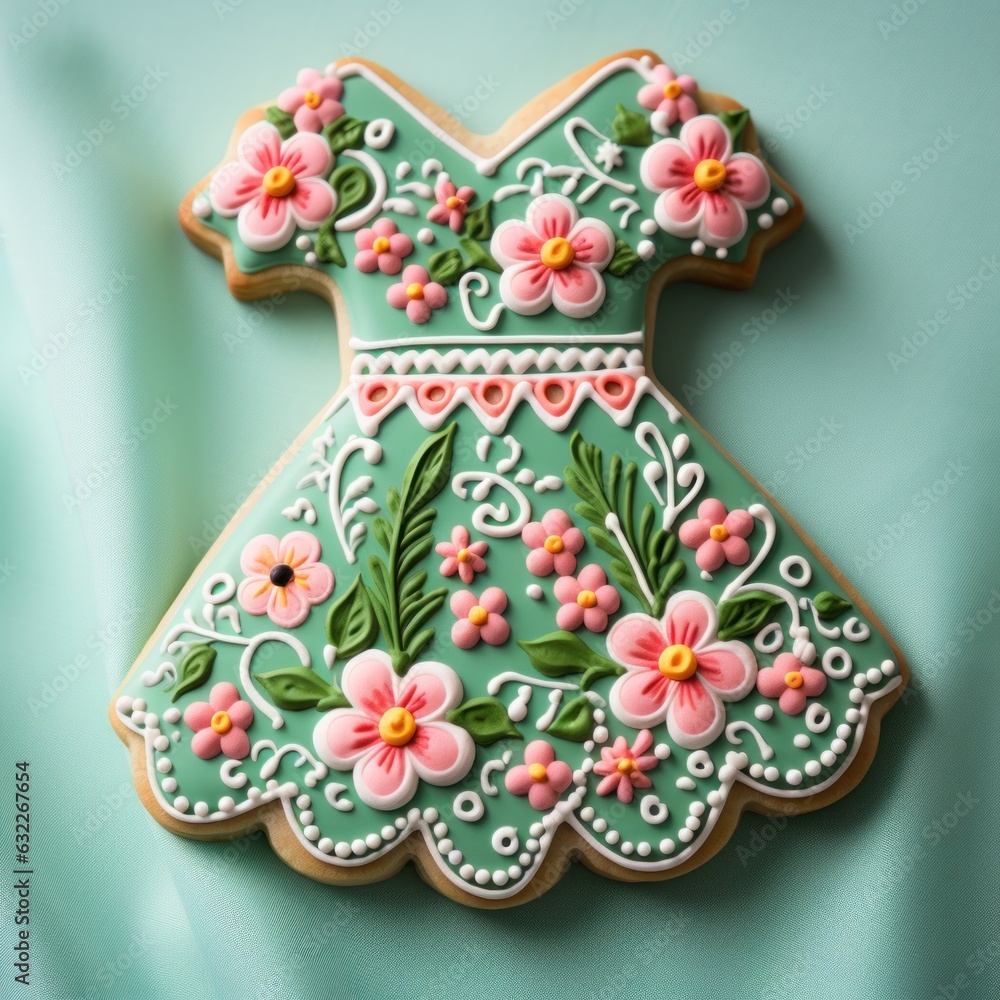 Delicious Dirndl Dress Shaped Sugar Cookie on a Light Background AI Generated