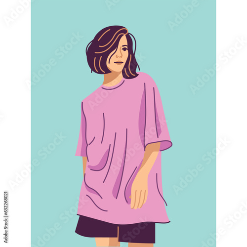 Stylish young woman dressed in oversize clothes
