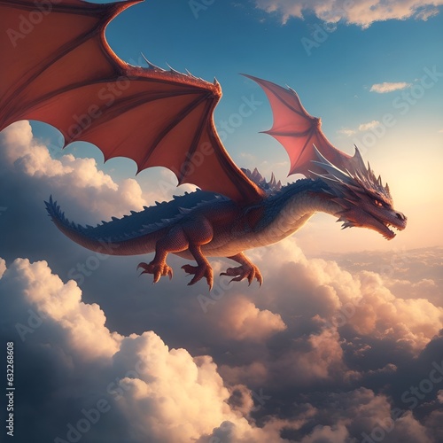  A dragon on a cliff with a cloudy sky in the background.