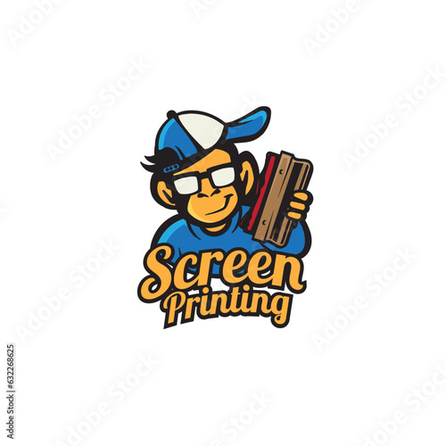 design logo screen printing with monkey head vector illustration
