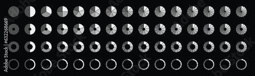 Set of round pie charts 2- 15 steps elements with dark background EPS10 - Stock Vector