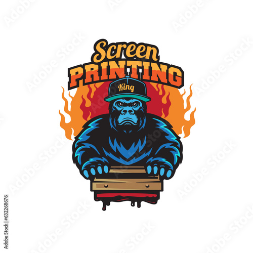 design logo screen printing with gorilla mascot vector illustration