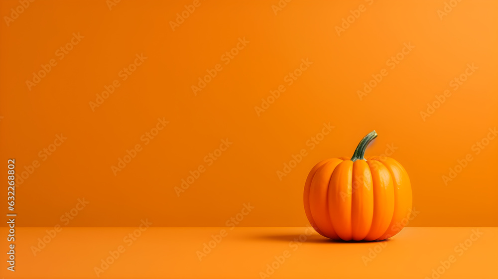 Pumpkin isolated on orange background with copy space. Halloween background. Pumpkin isolated on orange background with copy space. Halloween background.
