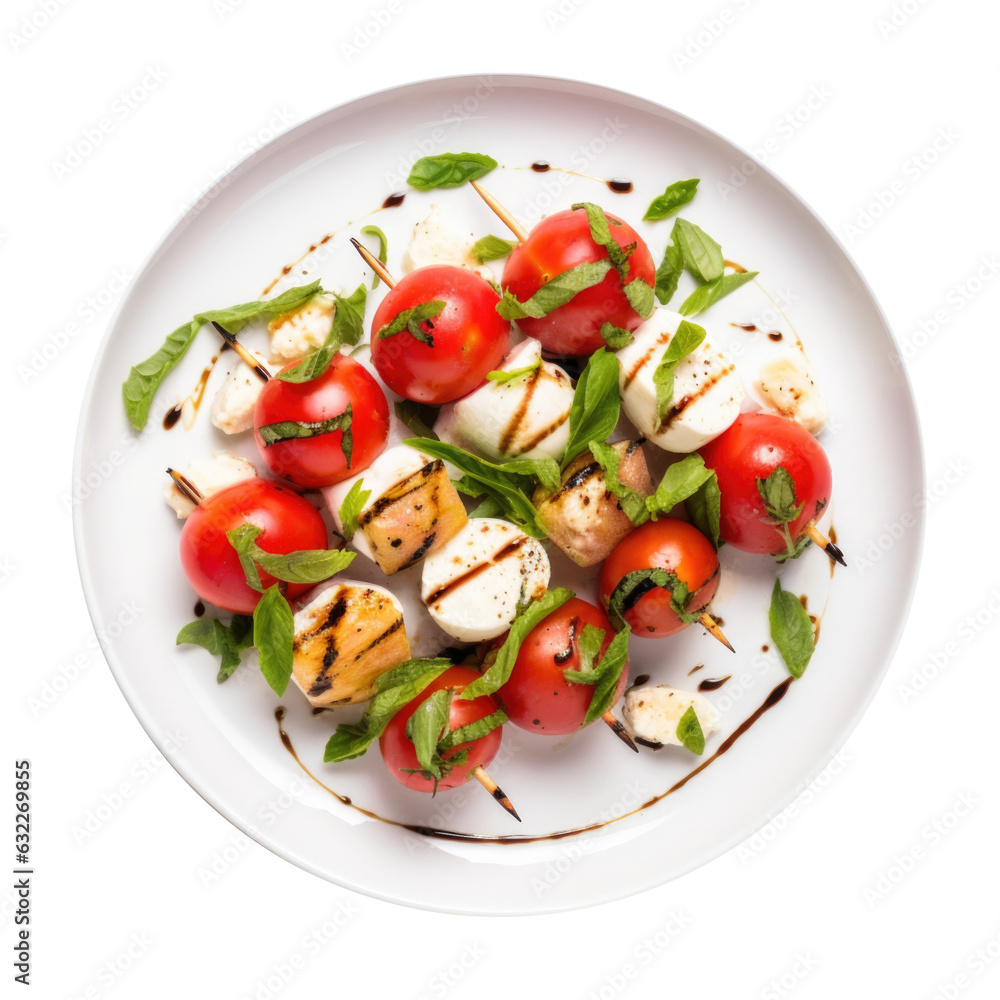 Delicious Tomato, Mozzarella and Basil Skewers Isolated on a Transparent Background Delicious Tomato, Mozzarella and Basil Skewers Isolated on a Transparent Background
