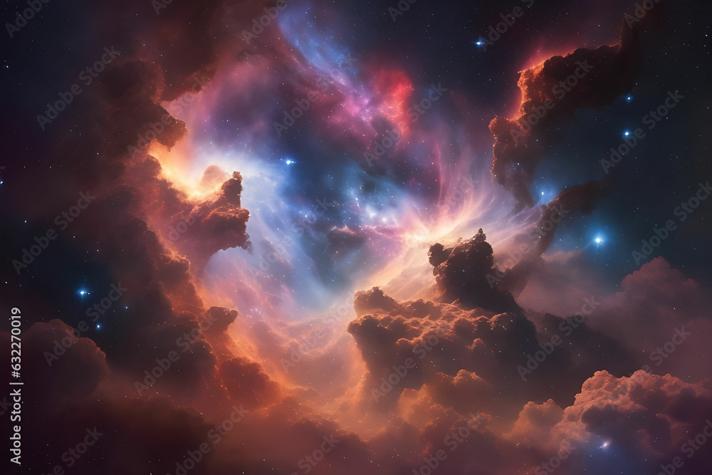 They marveled at the beauty of a nearby nebula, its swirling clouds of gas and dust like an abstract painting in the cosmos.