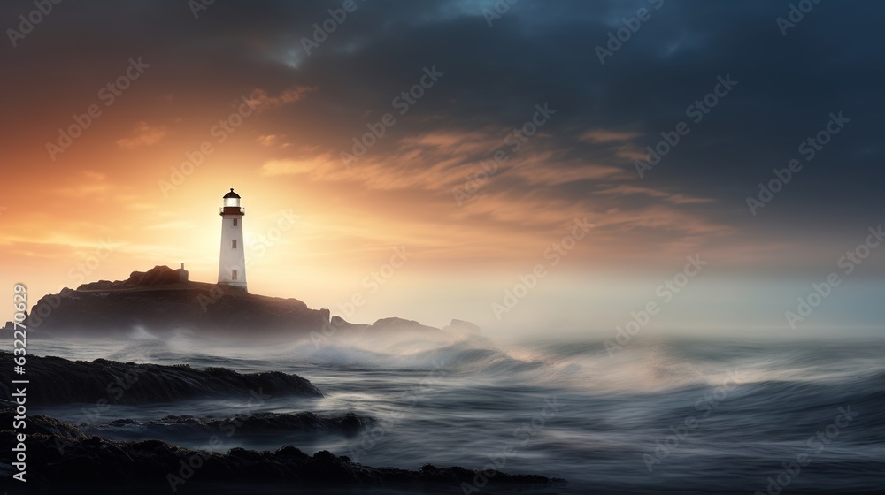  a lighthouse on a rock in the middle of the ocean.  generative ai