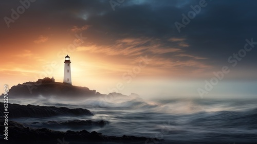  a lighthouse on a rock in the middle of the ocean.  generative ai