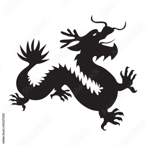 Traditional Chinese dragon  black silhouette. Symbol for 2024 New Year. Vector illustration.