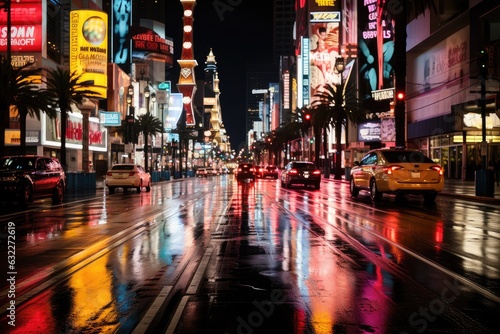 Canvastavla Neon night street of Las Vegas. Urban landscape. Generative AI