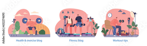 Isolated Elements with Tutor Characters Host A Power Exercise Vlog, Offering Motivational Tips, And Inspiring Viewers