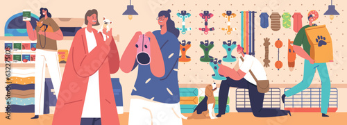 Pet Owners with their Animals Happily Browsing Aisles, Selecting Treats, Toys, And Essentials For Their Furry Companions