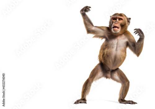Photo excited primate dancing isolated background, png
