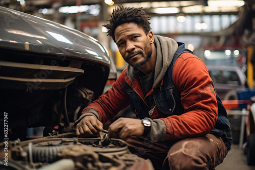 mechanic in car workshop looking at camera © FotoAndalucia