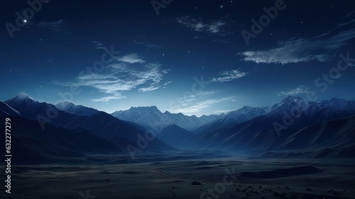  a night scene with mountains and a moon in the sky.  generative ai © Anna