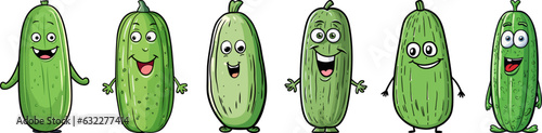 Funny cucumber vegetable cartoon character set