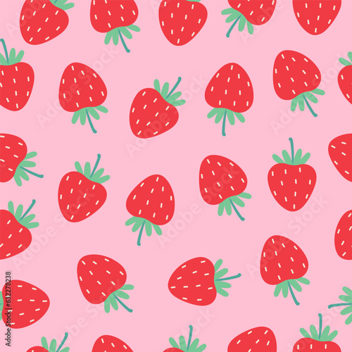 Simple seamless pattern with strawberries on a pink background. Vector graphics.