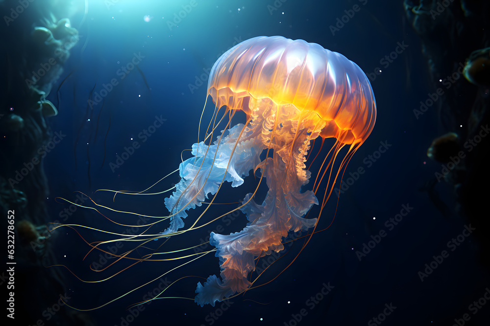 Fototapeta premium Luminescent jellyfish in the ocean