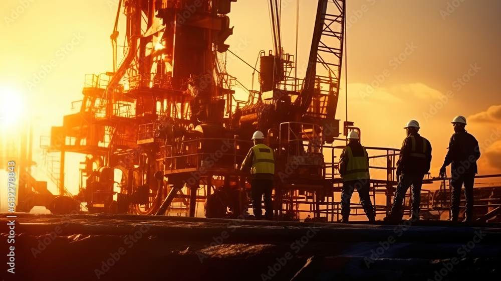 Oil drilling exploration, the oil workers are working. Generative AI