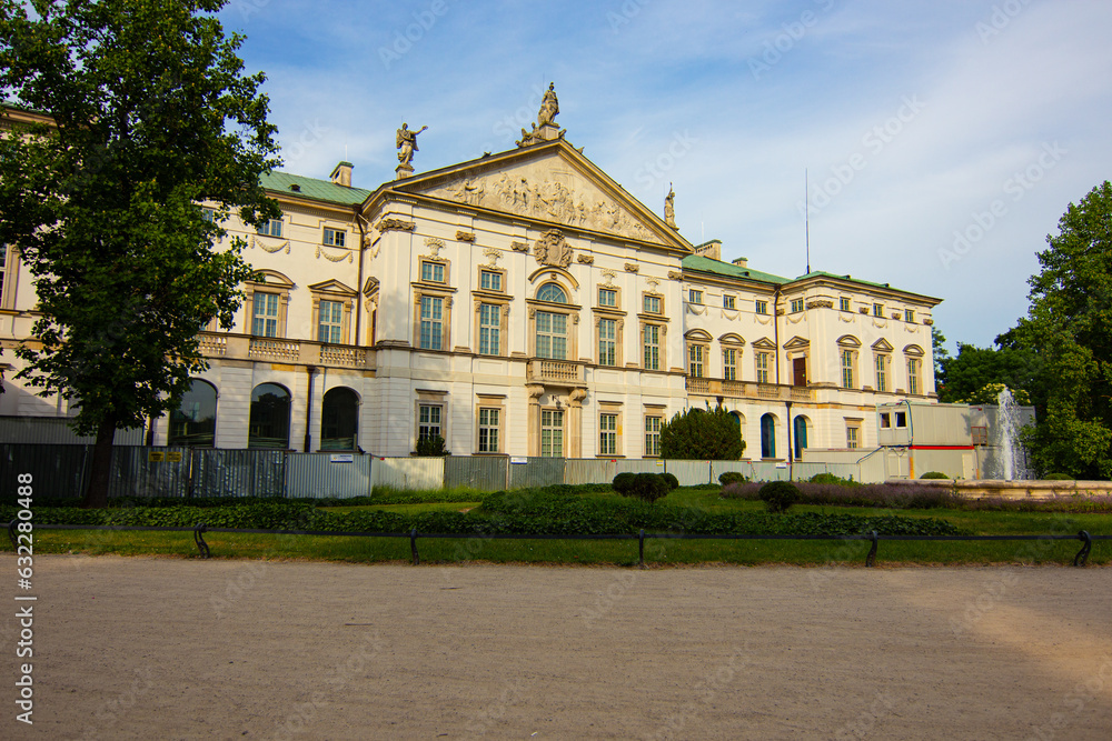 Krasinski Palace and garden or Palace of the Commonwealth, baroque palace and garden built in 17th century. Nowadays National Library in Warsaw, Poland. 