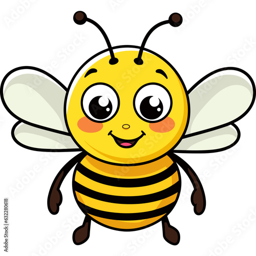 Cute yellow bee insect cartoon character friendly smile