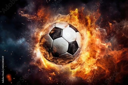 Soccer ball in fire. Burning fireball. Goal in sport game