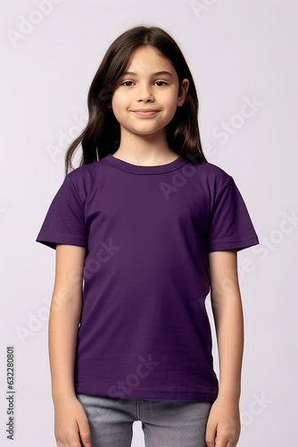 Dark purple t-shirt mockup for teens and young adults, model wearing blank tshirt with space for your design, lettering or logo.