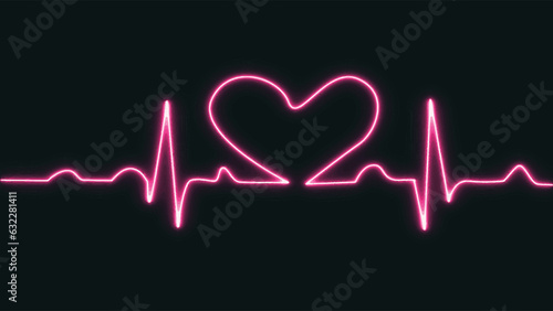 Bright purple neon love shape heartbeat line icon isolated on blue grid background. Heartbeat line, Pulse trace, ECG or EKG Cardio graph symbol for Healthy and Medical Analysis. vector illustration
